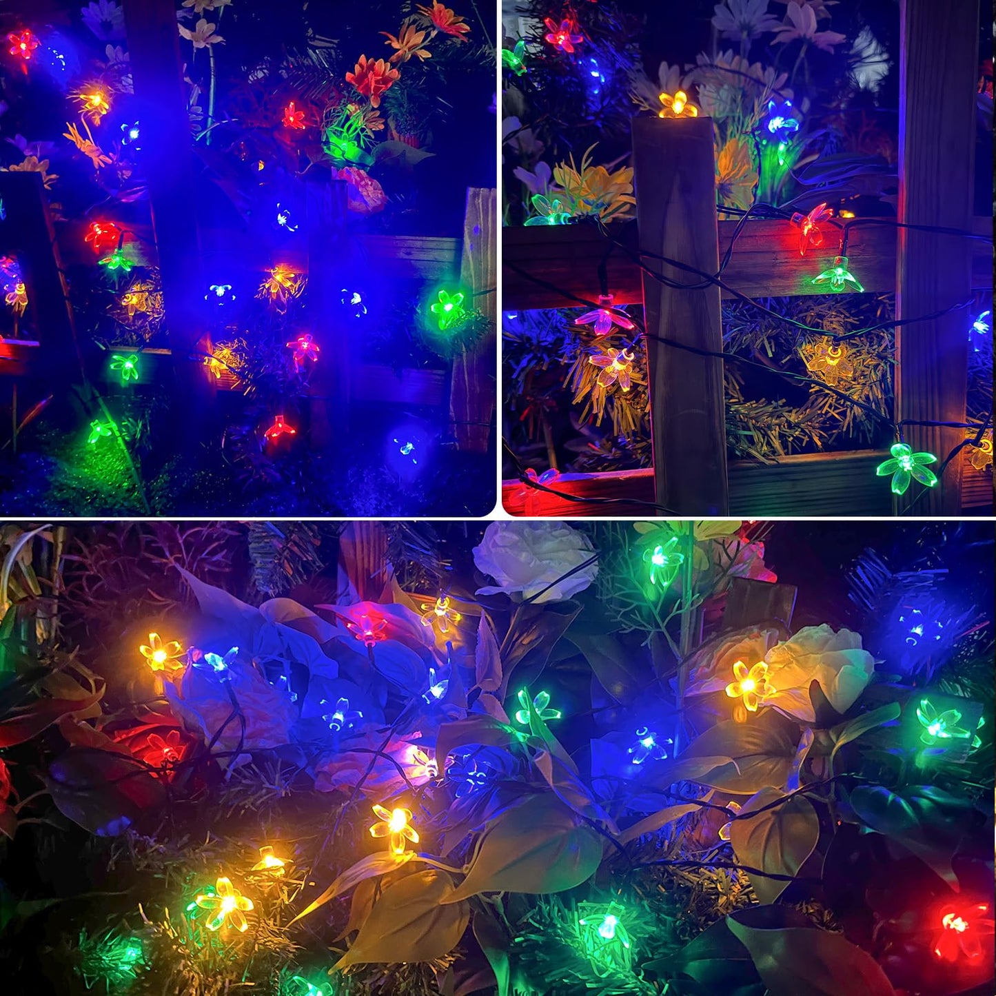 OZS 2PK Solar String Lights, 80 LED, 50FT, Cherry-Multicolor, Waterproof, 8 Lighting Modes, Garden Decor