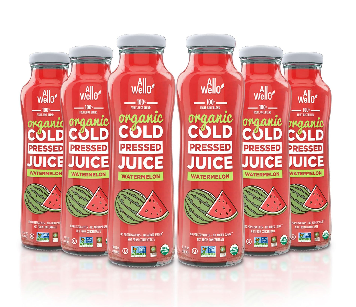 AllWellO Organic Cold Pressed Juice Drinks with Real Fruits and Vegetables Gluten Free Non-GMO Healthy Juices No Preservatives No Sugar Added (Watermelon  6 Pack)
