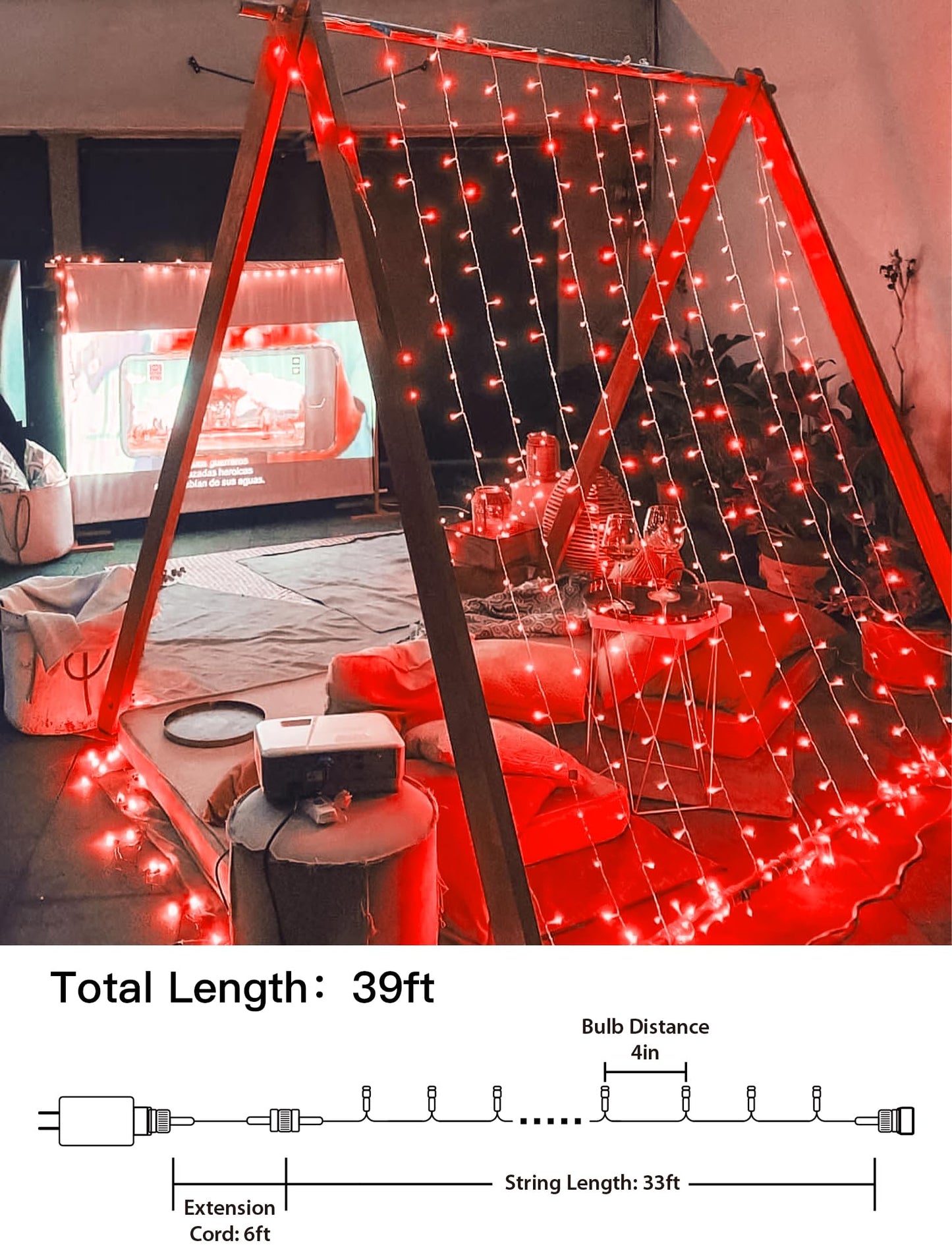 Mygoto 33Ft 100 Leds String Lights Waterproof Fairy Lights 8 Modes With Memory 30V Ul Certified Power Supply For Home  Garden  Wedding  Party  Christmas Decoration Indoor Outdoor (Red)