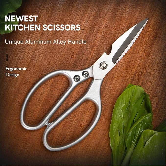 8.5" Kitchen Scissors for Food Chef Scissors Heavy Duty Culinary Scissor Full Metal Professional Sharp Kitchen Shears for Cooking Chicken Meat Pizza, Sliver