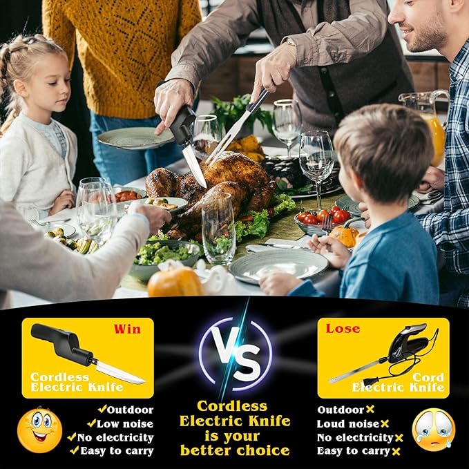 Cordless Electric Knife, Electric Carving Portable Rechargeable Knife with Safety Lock, Easy Slice and Assemble with Storage Case, Carving for Turkey, Meat, Poultry, Bread, Fillet, Vegetables