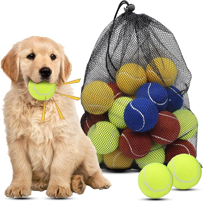 Magicorange Dog Tennis Balls, 20 Pack 2.5 inch Floatable Squeaky Tennis Balls for Fetch Exercise, Natural Rubber Squeaky D...