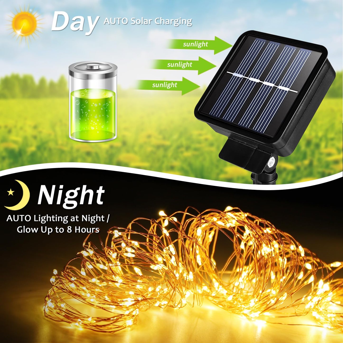 Solar String Lights Outdoor  66 Feet 200 Leds 8 Modes Solar Fairy Lights For Outside  Waterproof Outdoor Light For Patio Yard Christmas Tree Halloween Wedding Party Decorations  Orange