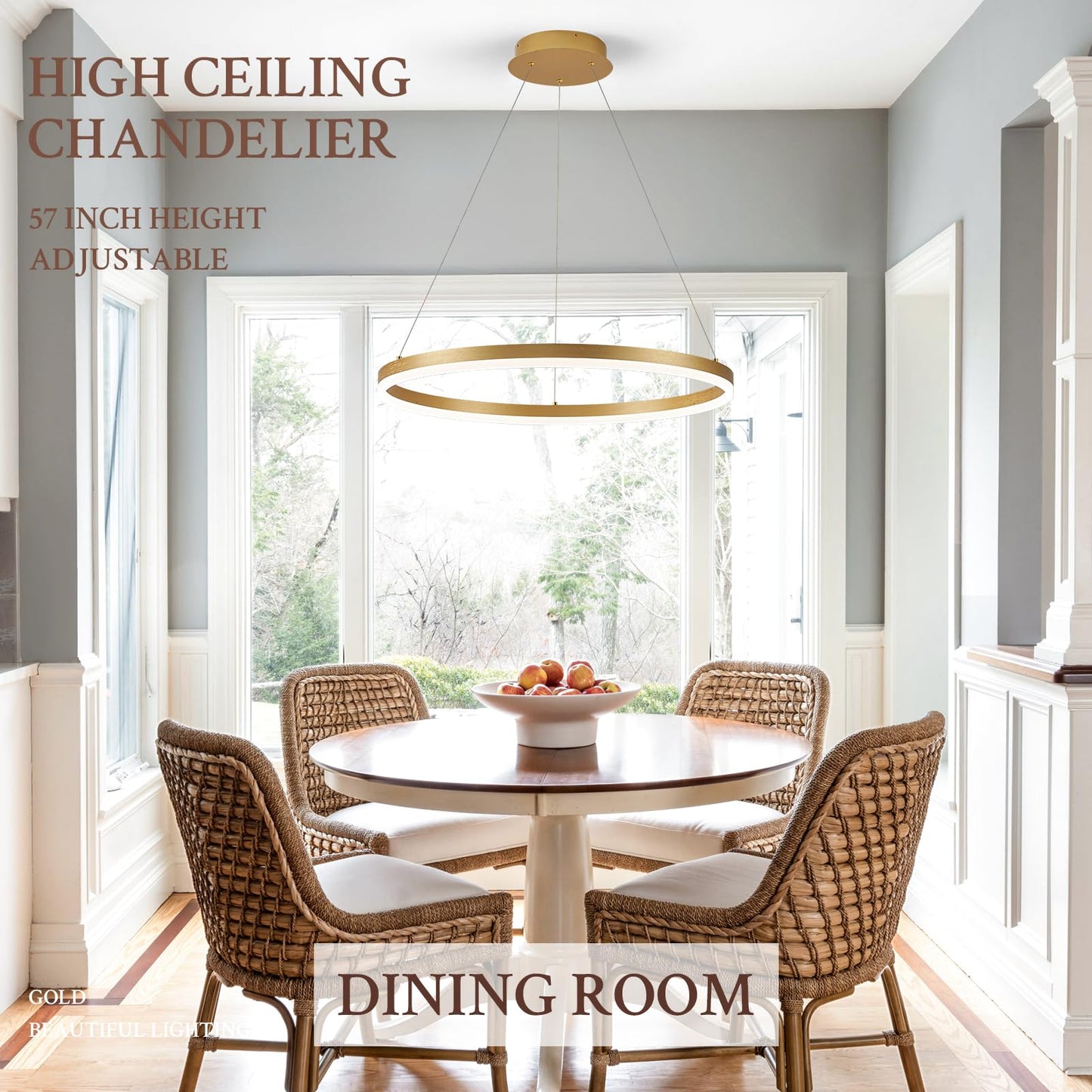 Sparklelf Modern Led Pendant Lighting 24 Ring Chandelier Gold Dimmable Led Chandelier For Dining Room 36W Adjustable Pendant Light Fixture For Living Room Bedroom Home Office Foyer  3000-6500K