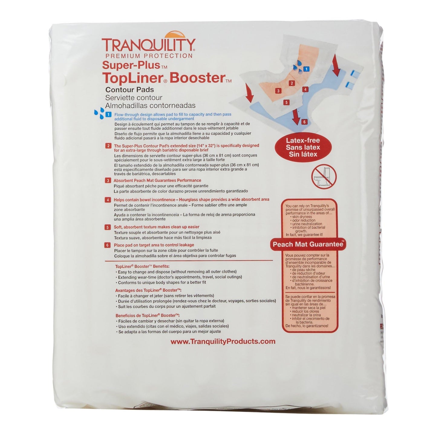 Tranquility TopLiner® Disposable Absorbent Booster Contour Pads for Bowel Incontinence - Super-Plus (32" x 14") - 48 ct