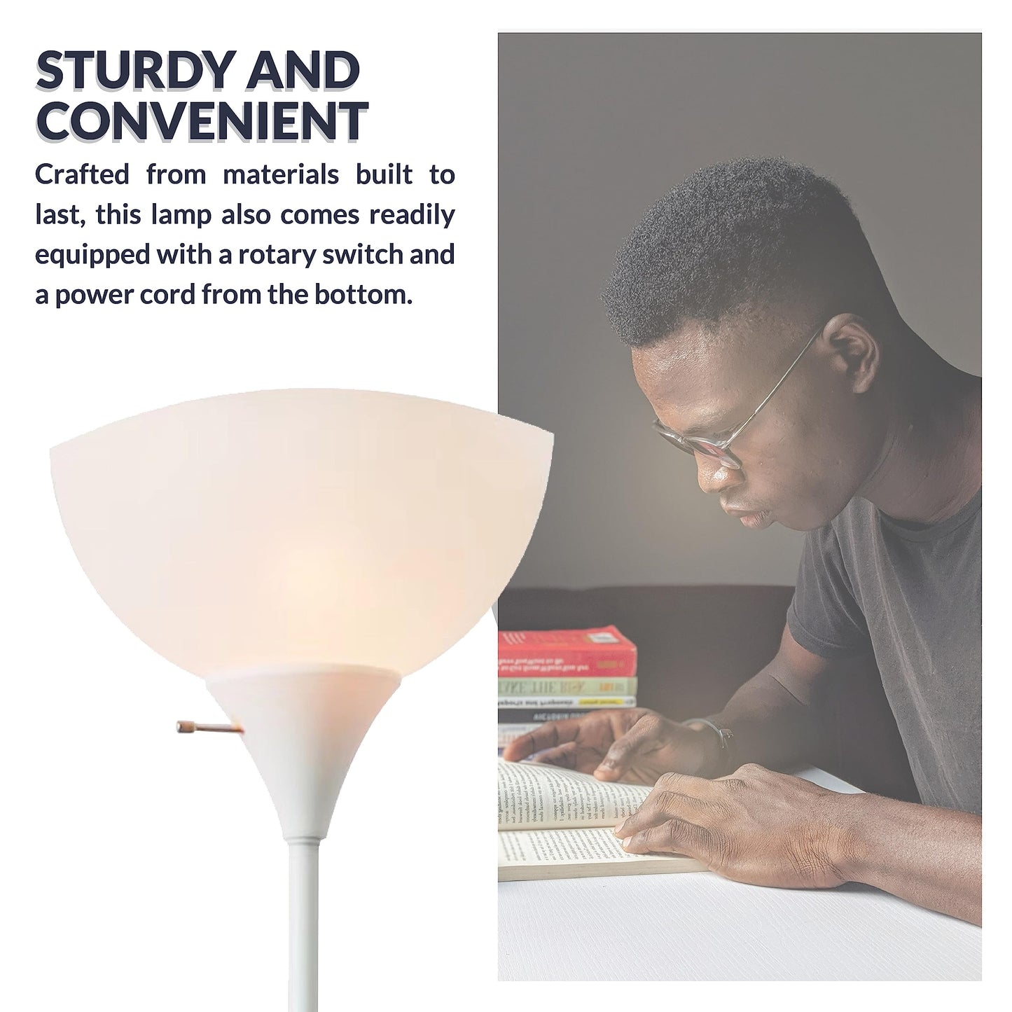 Newhouse Lighting Joey 71-Inch White Torchiere Floor Lamp - Durable Plastic For Home & Office, Model Nhfl-Jo-Wh