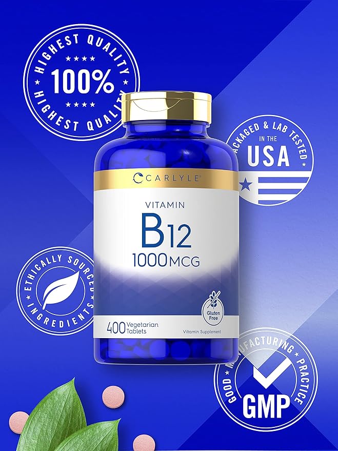 Carlyle Vitamin B12 1000mcg | 400 Tablets | Vegetarian, Non-GMO, Gluten Free Supplement