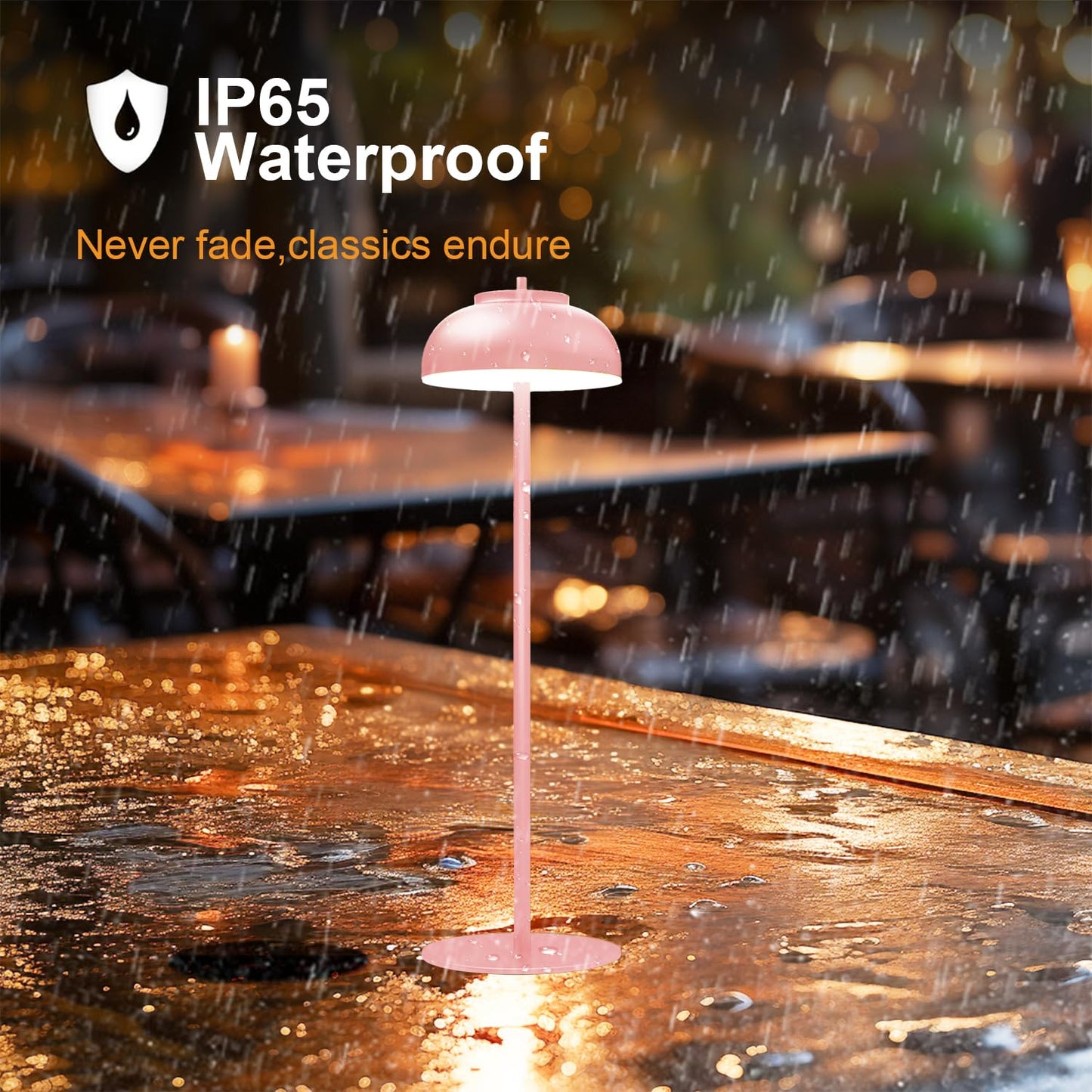 Moragin Pink Table Lamp Set of 2, Rechargeable, IP65 Waterproof, Touch Control & Dimmable, Metal, Outdoor/Indoor Lighting