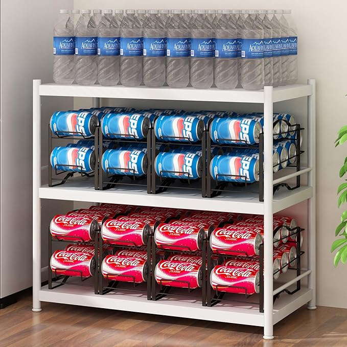 GILLAS 4 Pack Soda Can Organizer Rack for Pantry, Stackable Beverage Soda Can Storage Dispenser Holder for Refrigerator, Cabinet, Black