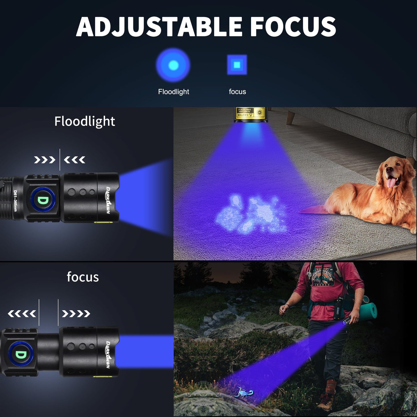 Darkdawn Uv Flashlight 365Nm Mini Usb Rechargeable Blacklight Detector For Pet Stains, Uranium, Resin Curing - Aluminum, Portable