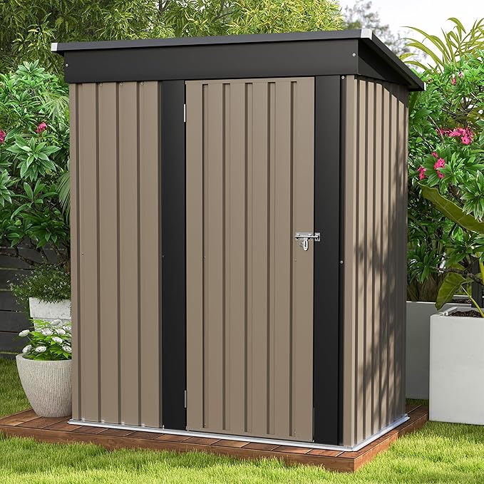 Patiowell 5x3 FT Outdoor Storage Shed, Tool Shed with Sloping Roof and Lockable Door, Metal Shed for Backyard Garden Patio...