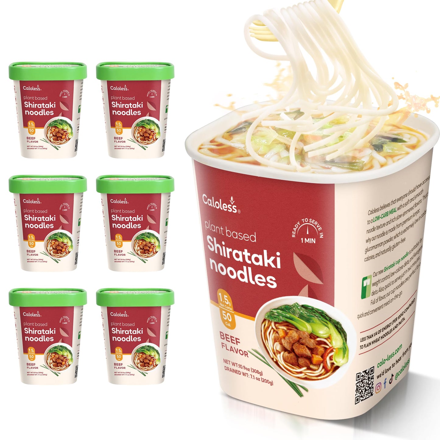 Caloless Konjac Shirataki Noodles, 6 Pack Low Calorie Konjac Pasta Noodles, Low Carbs Beef Noodles Soup, Healthy Noodle Keto & P