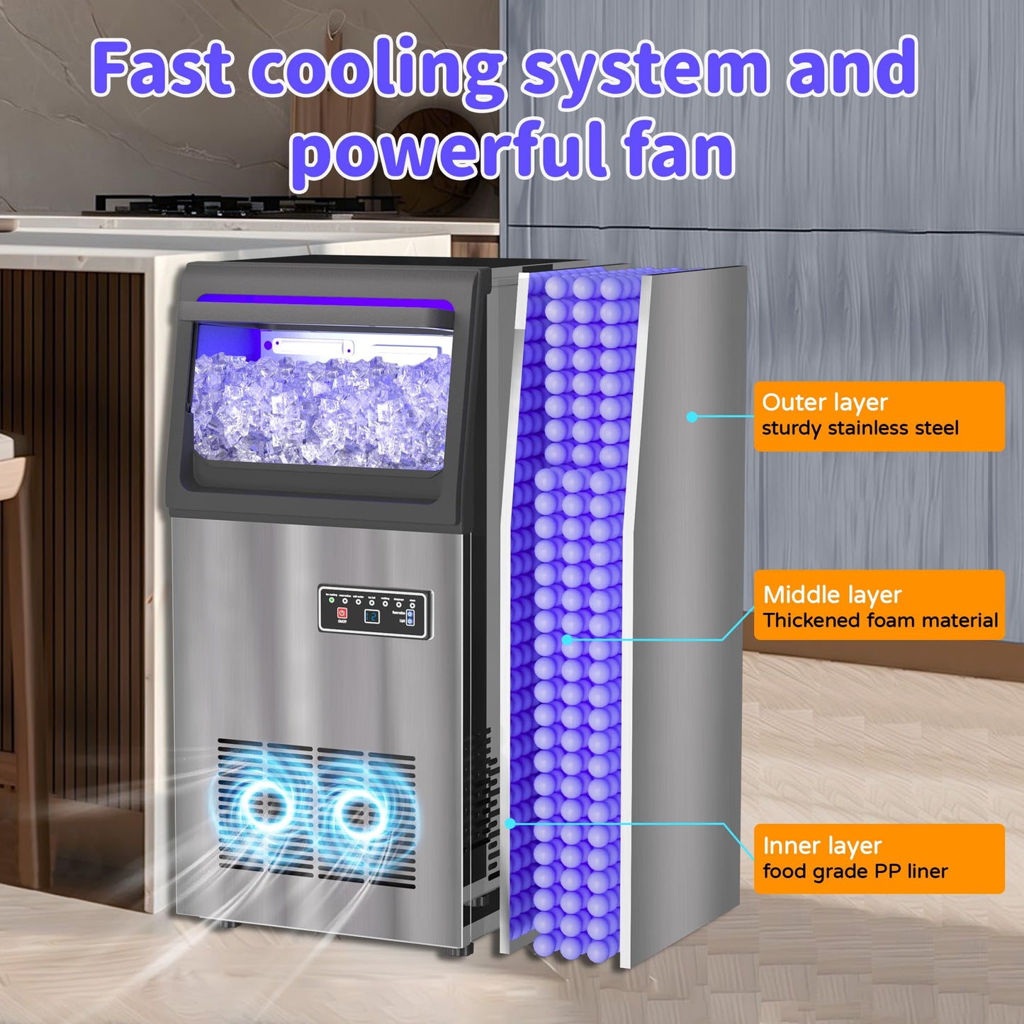 Commercial Nugget Ice Maker 80Lbs/24H with 20Lbs Storage, Stainless Steel Pellet Ice Machine,Soft Chewable Ice Maker Self-Cleaning for Office & Home Restaurants Bars