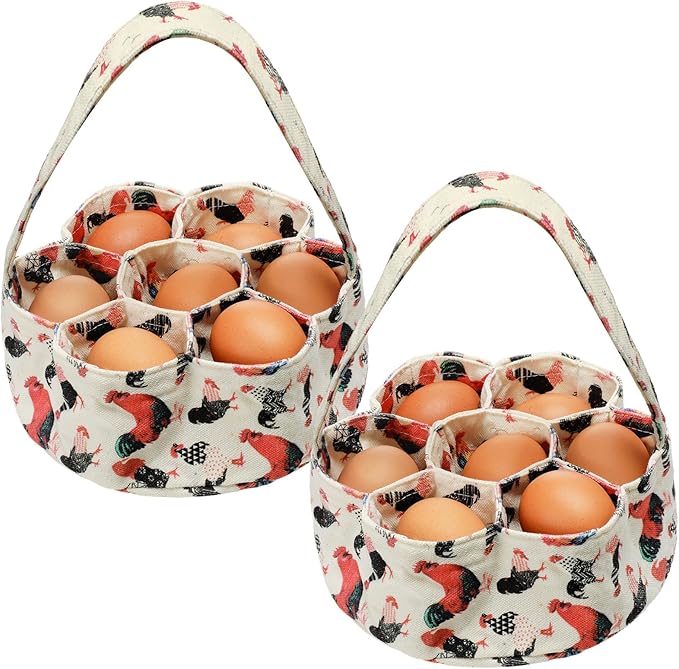 2 Pieces Egg Basket Mini Egg Collecting Bags Gathering Basket with 7 Pouches for Easter Farmhouse Chicken Hen Duck Goose Housewife Garden Transporting Storage, 8 x 2.6 Inch(Cute)