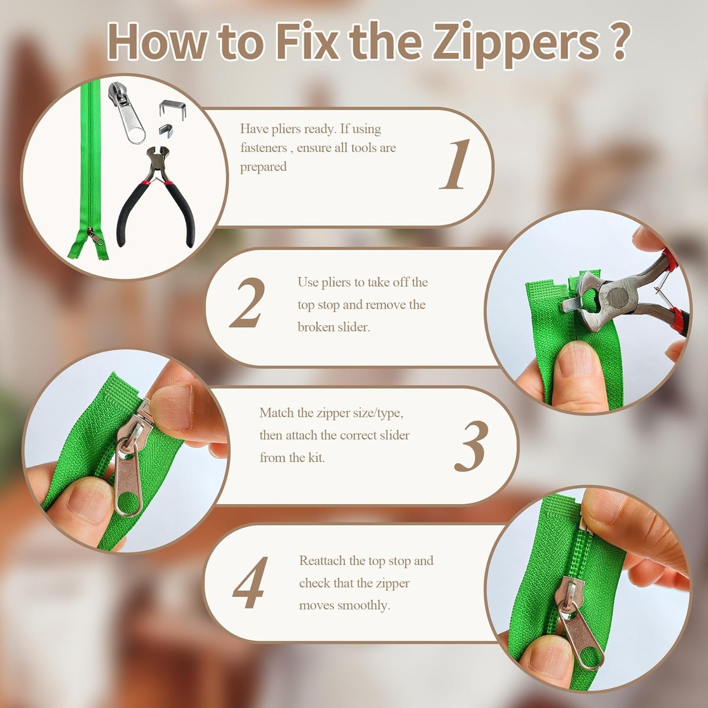 Vintrex 60 Pcs Zipper Repair Kit with Replacement Sliders, Metal Zipper Pull Replacement Kit for Jackets, Coats, Tents, Backpacks, Sleeping Bags, and Luggage