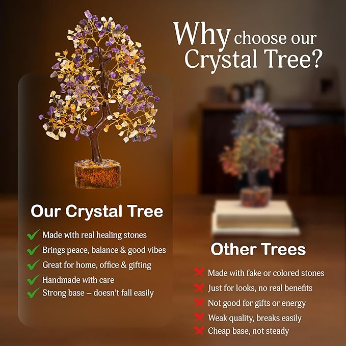 YATSKIA Citrine Crystal - Amethyst Tree, Tree of Life Decor, Healing Crystals, Chakra Gifts, Crystal Money Tree, Gemstone Tree, Tree of Life Decor, Home Decor Gifts, Arbol De La Abundancia