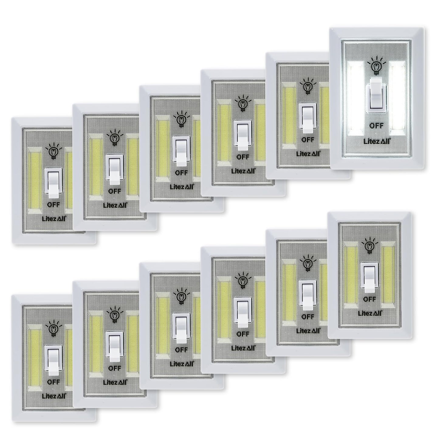 Litezall Cob Led Night Light Switch - 200 Lumen, Battery Operated, 12 Pack, Wireless, White, Model Pswitch1248, Gifts For Men