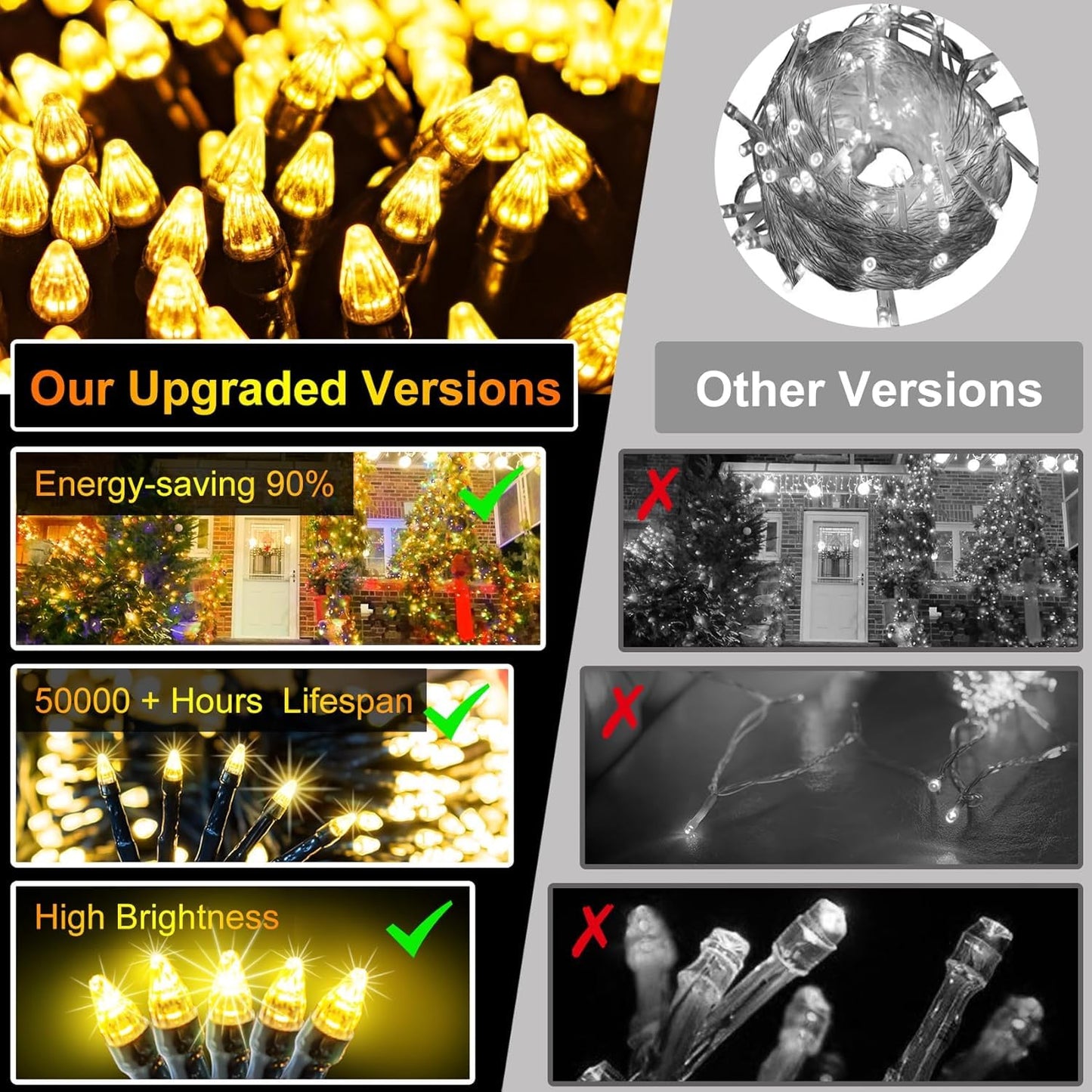 340 Led 90Ft Christmas String Lights Outdoor  12 Pro Modes And Timer Memory & Brightness  Plug In Waterproof Dark Green Wire Twinkle Light For For Xmas Yard Tree Wedding Party Decor (Warm White)