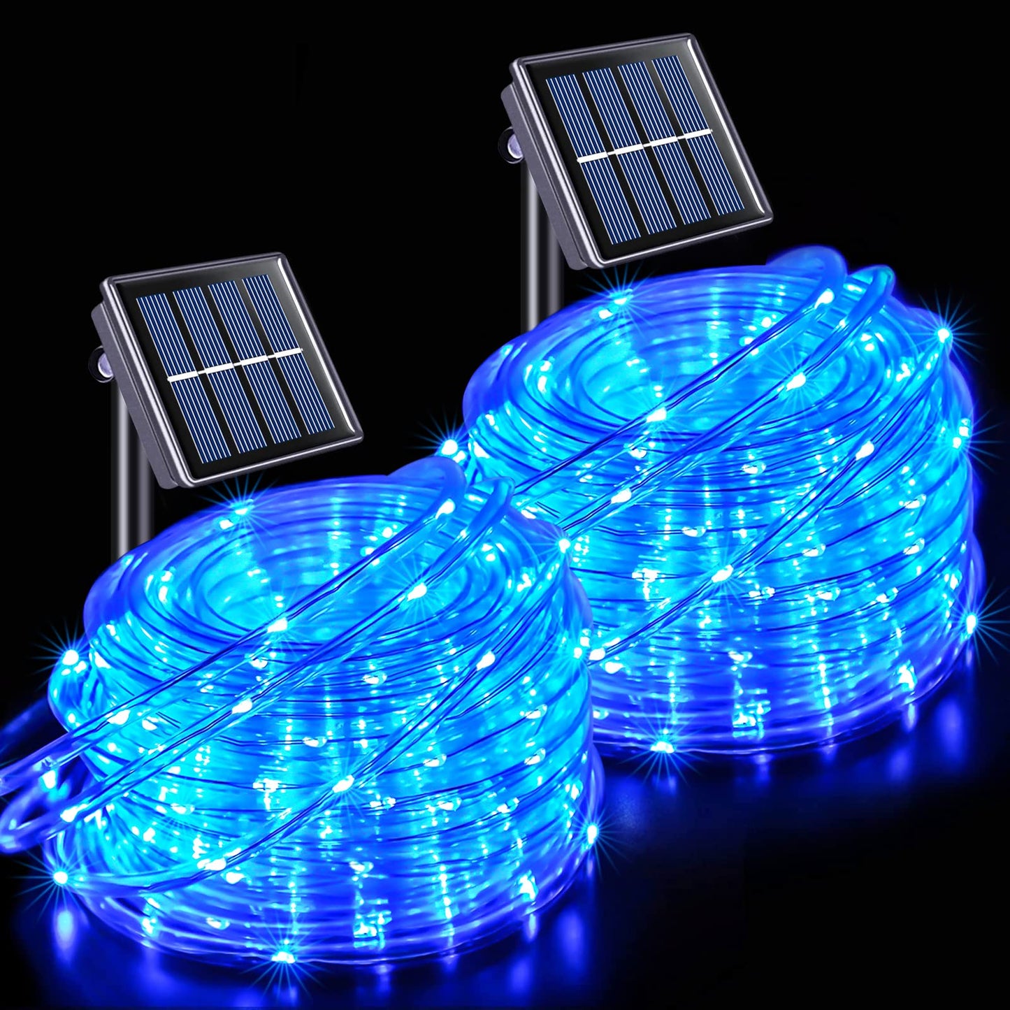 JMEXSUSS 100 LED Solar Rope Lights, Waterproof PVC Tube, 33ft, 8 Modes, Blue for Outdoor Xmas Decorations
