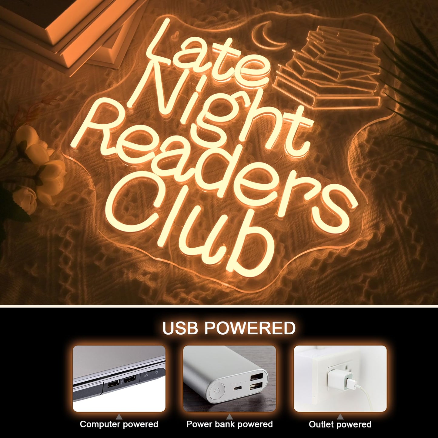 Nosun Late Night Readers Club Neon Sign Reader Club Neon Light Led Hanging Read Room Sign Library Welcome Door Neon Sign Pink Night Light Gift For Book Enthusiast Reading Enthusiasts