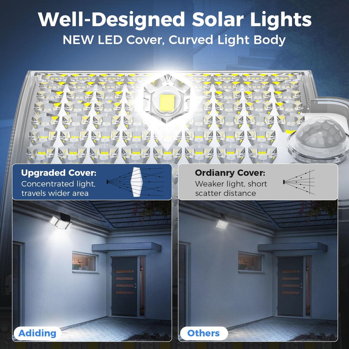 Adiding Solar Lights Outdoor, 212 LEDs, 270° Wide Angle, Remote Control, 4 Pack, Black, Model TBD-23