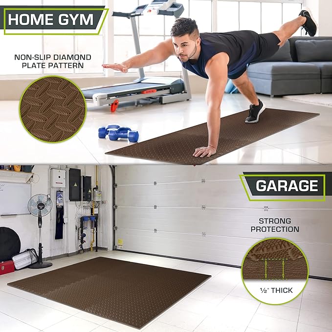 ProsourceFit Puzzle Exercise Mat ½ in, EVA Interlocking Foam Floor Tiles for Home Gym, Mat for Home Workout Equipment, Floor Padding for Kids, Grey, 24 in x 24 in x ½ in, 48 Sq Ft - 12 Tiles