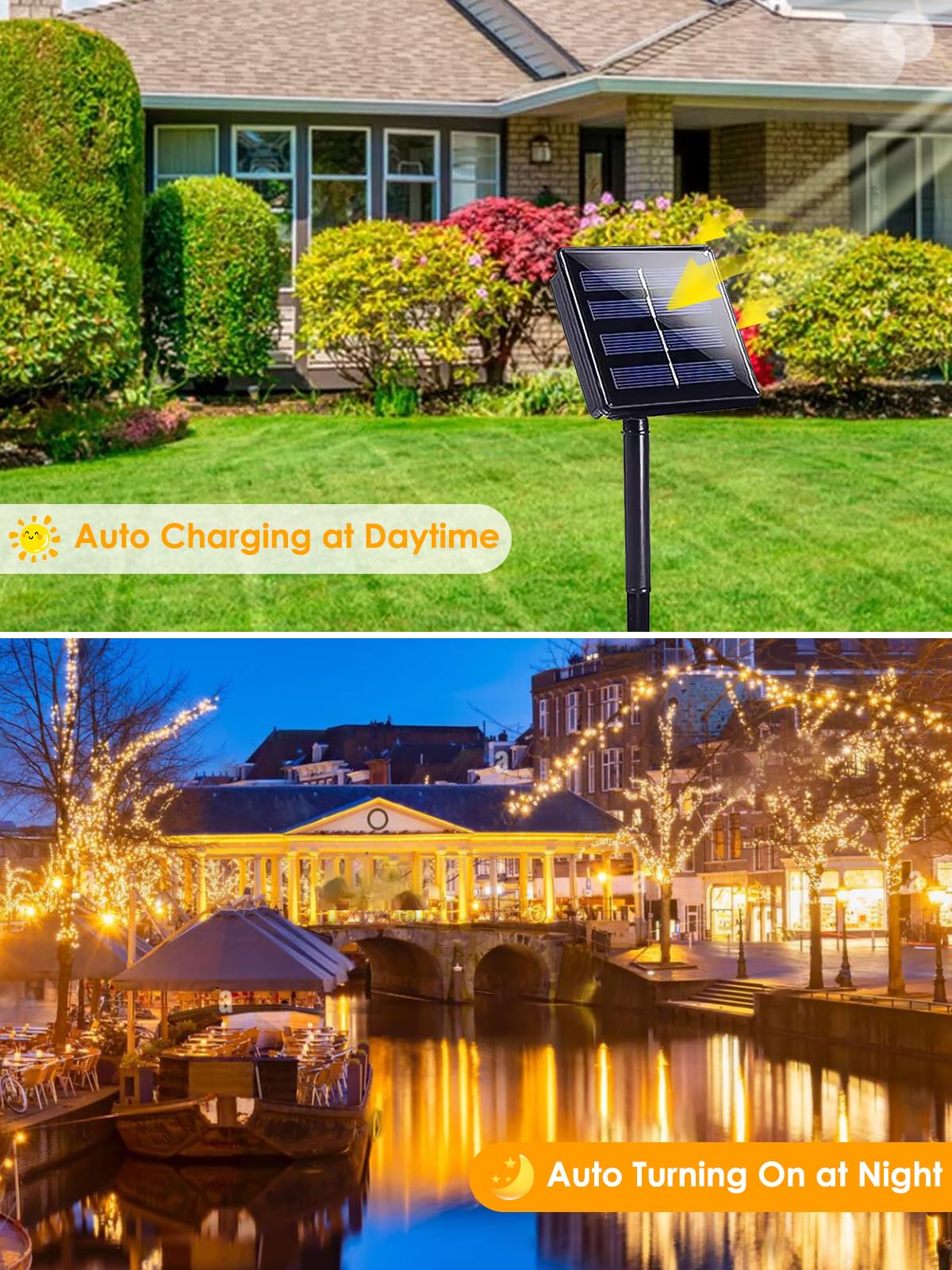 EXF 4-pack Solar String Lights, 400LED 132FT, Waterproof, 8 Modes, Green Wire, Warm White
