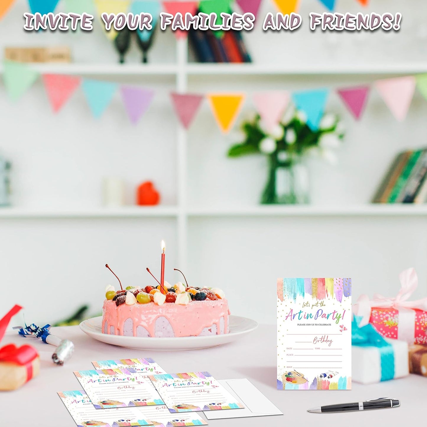 Art Birthday Party Invitations, 20-Count Painting Birthday Party Invites With Envelopes-HBYQK-B56