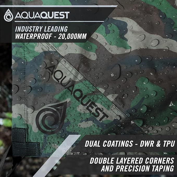 AquaQuest Defender Camping Tarp - Heavy Duty Tent Shelter or Rain Fly - Waterproof Camping Essentials for Hiking, Bushcraft & Hammock, 20 x 13 ft, Woodland Camo