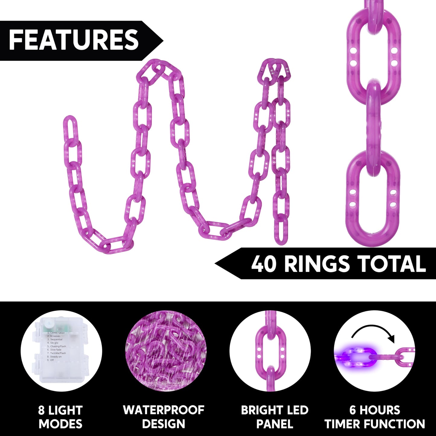 Joyin 8Ft Halloween String Lights Battery Powered Led Plastic Chain String Lights Waterproof  8 Lighting Modes  Timer Function  Led Light For Halloween Party Yard Pathway Indoor Outdoor Decor(Purple)