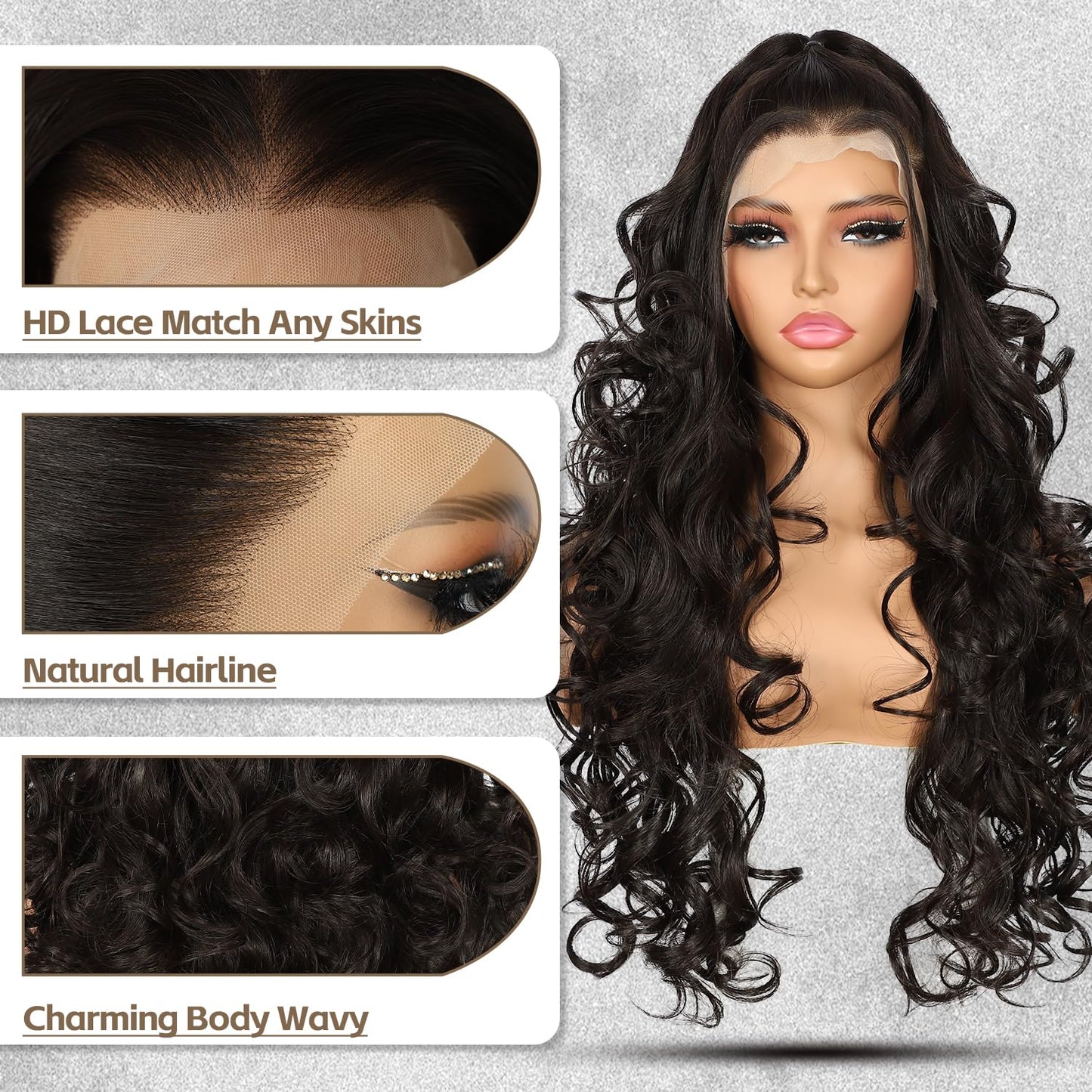 BABEHERS Black Lace Front Wig for Women 13x4 Long Lightweight Synthetic Wigs Pre-plucked Natural Hairline 150% Density Transpare