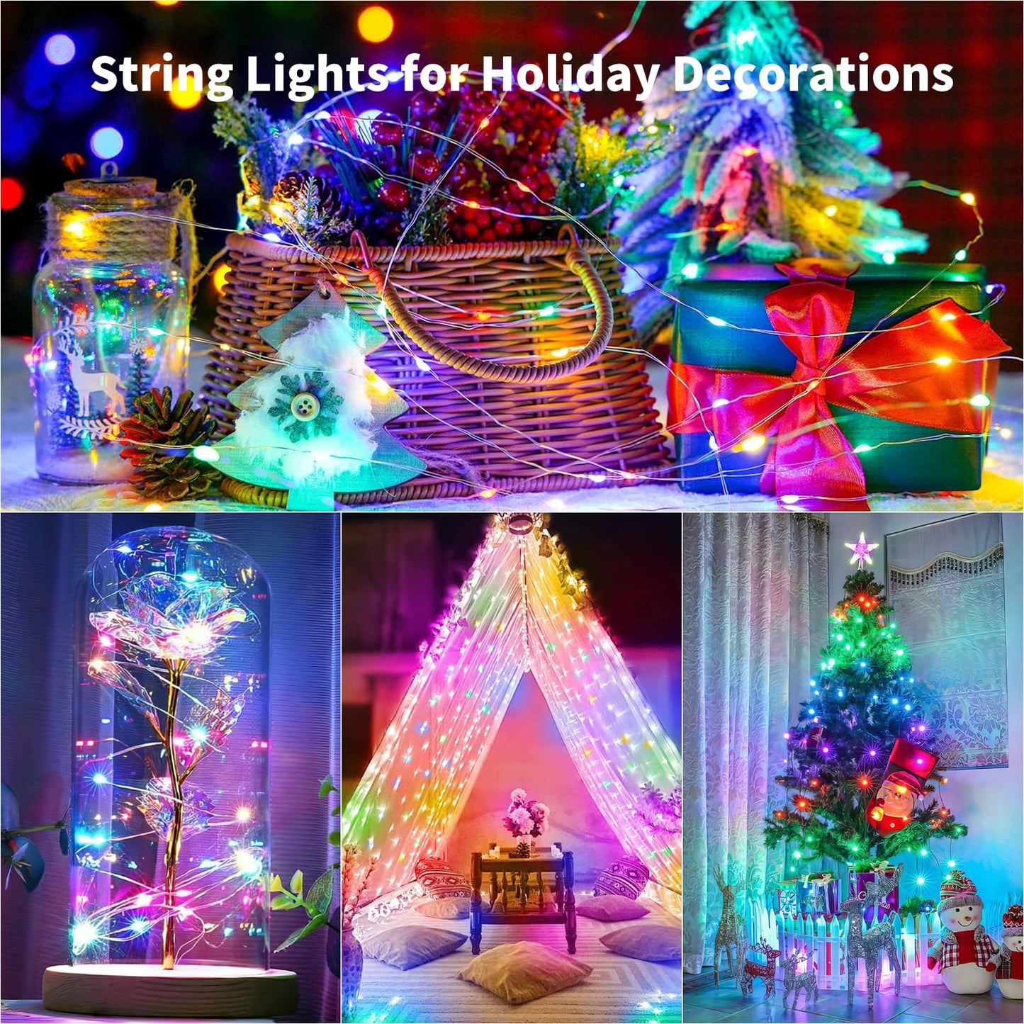 TingMiao Fairy String Lights, 20 LEDs, 7.2ft Silvery Copper Wire, Multicolor, Battery Operated, 6 Pack