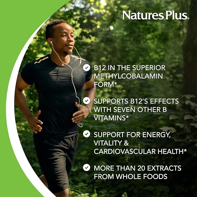 Natures Plus Source of Life Garden Certified Organic Vitamin B12-1000 mcg methylcobalamin, 60 Vegan Capsules - Whole Food Vitamin B12 Supplement - Energy Boost - Vegetarian, Gluten-Free - 30 Servings