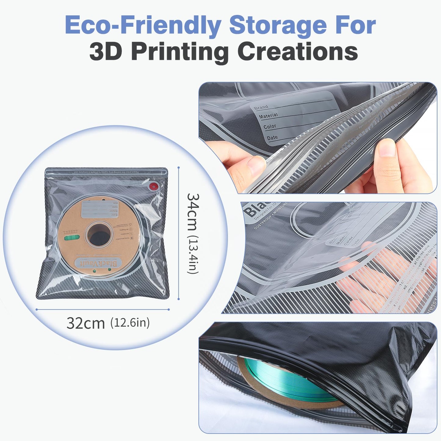 Vacbird Filament Vacuum Storage Kit with USB Pump, 20 Pack Light-Proof Vacuum Sealed Bags for 3D Filament, Spool Sealing for Keeping Dry and Clean (12.6 * 13.38 in)