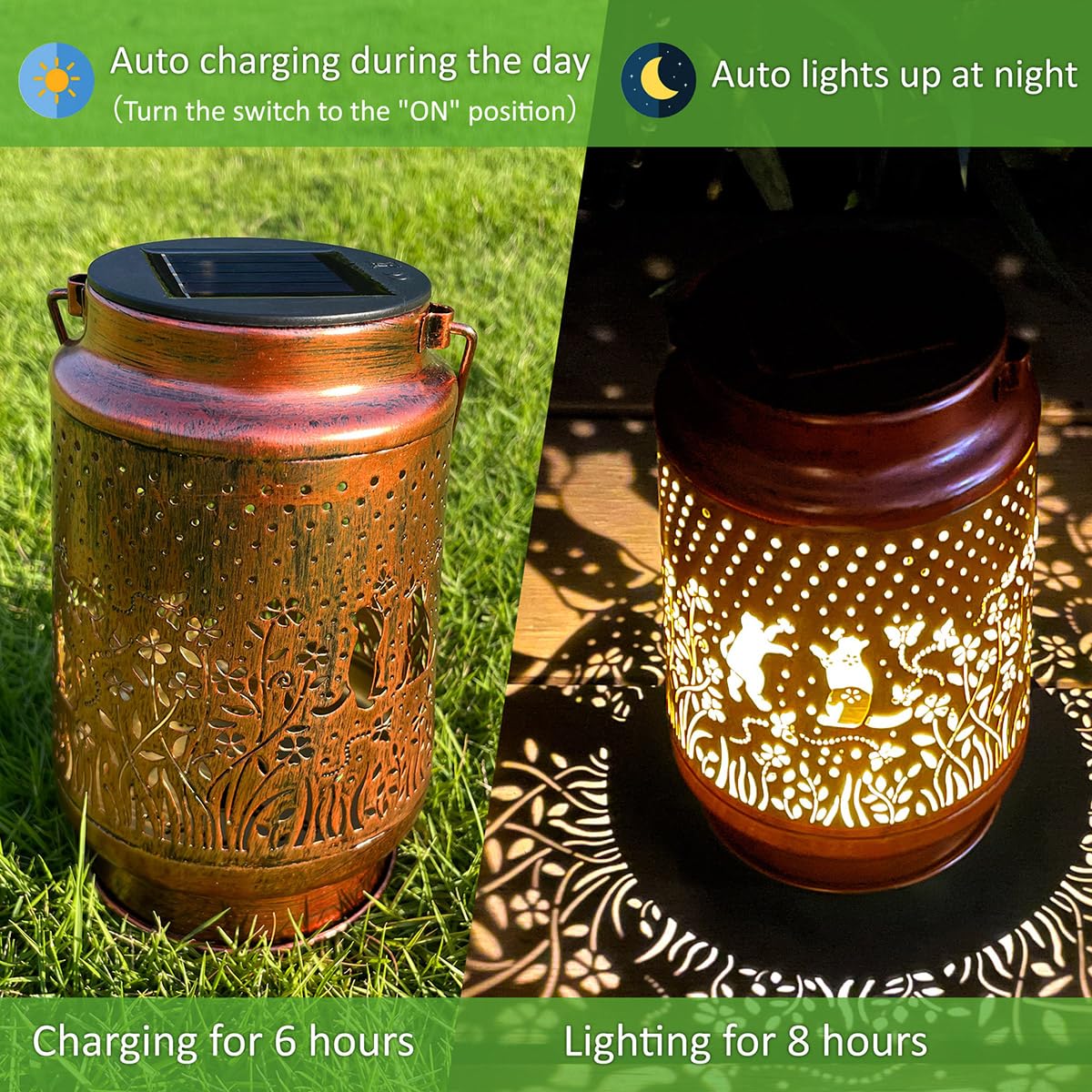 Cat Solar Lanterns Outdoor Waterproof  Hanging Solar Lantern Cat Lover Gifts For Women Mom Grandma  Solar Powered Metal Lanterns Outdoor Decorative Cat Solar Lights For Yard  Patio  Backyard  Porch