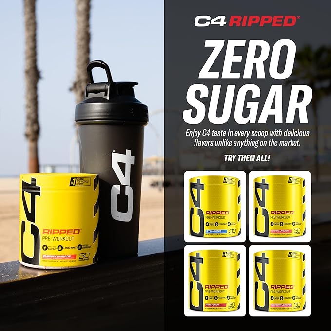 Cellucor C4 Ripped Pre Workout Powder for Energy, Beta Alanine, Sugar Free Energy Supplement Preworkout for Men & Women - 150mg Caffeine + Creatine-Free - Cherry Lemonade - 30 Servings
