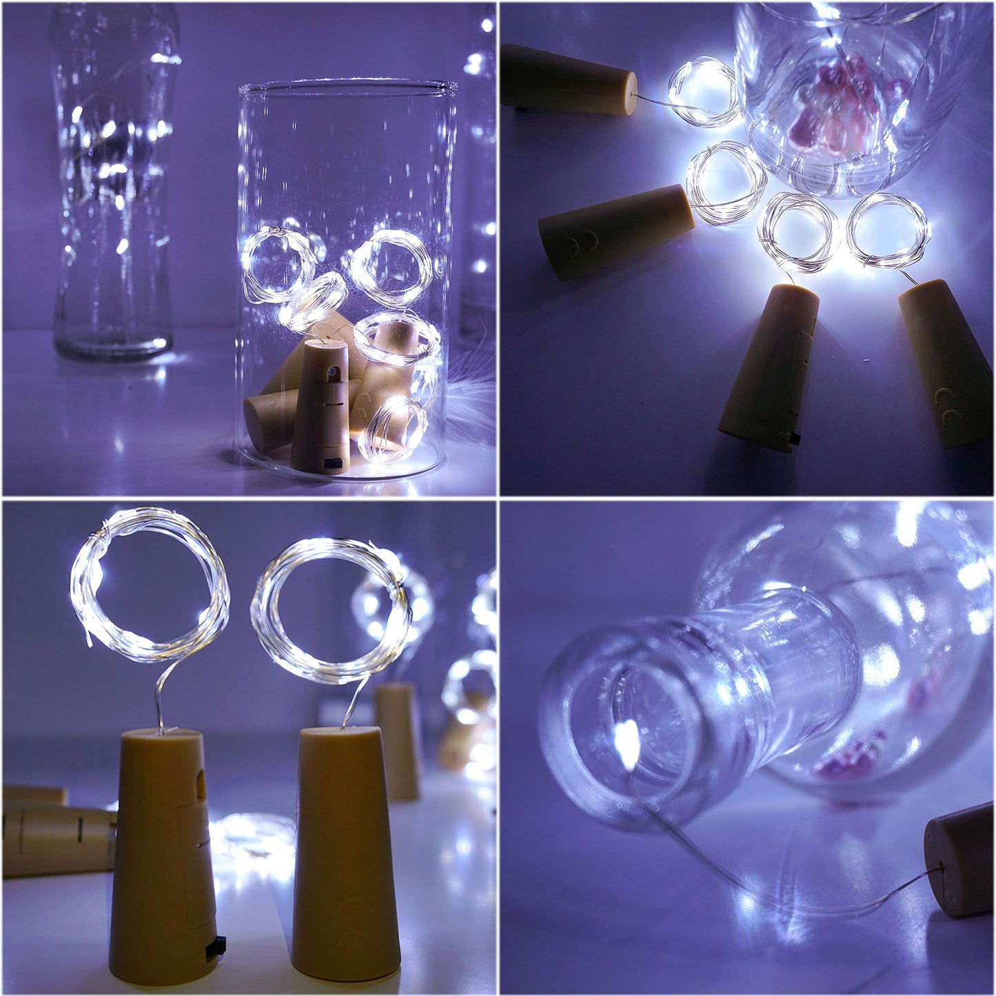 StarryMine Bottle Lights 12 Pack, 20 LEDs, Battery Powered Cork Fairy String Lights for DIY Decor, Cool White