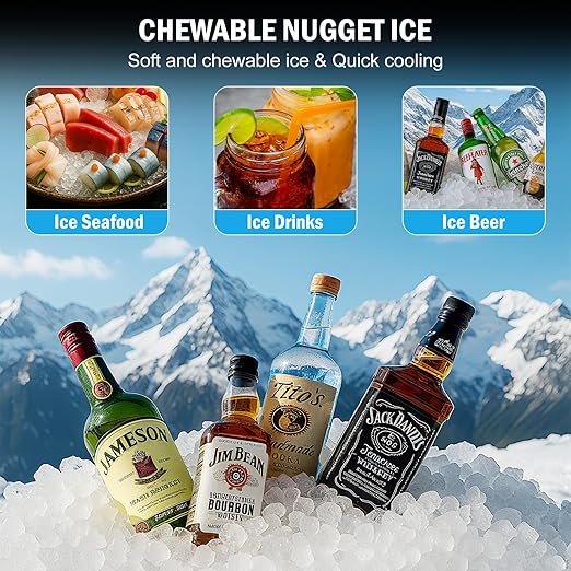 Nugget Ice Maker, 80 LBS/Day with 15 LBS Storage Bin, Freestanding Undercounter Ice Maker Machine Stainless Steel, Soft Chewable Pellet Ice Machine for Home Bar Kitchen Office, Self-Cleaning