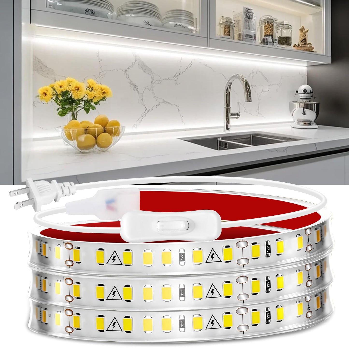 maylit Under Cabinet LED Light Bar, 48in, Cool White, 6000K, Wired Lighting for Kitchen, Counter, Desk, Closet, Indoor