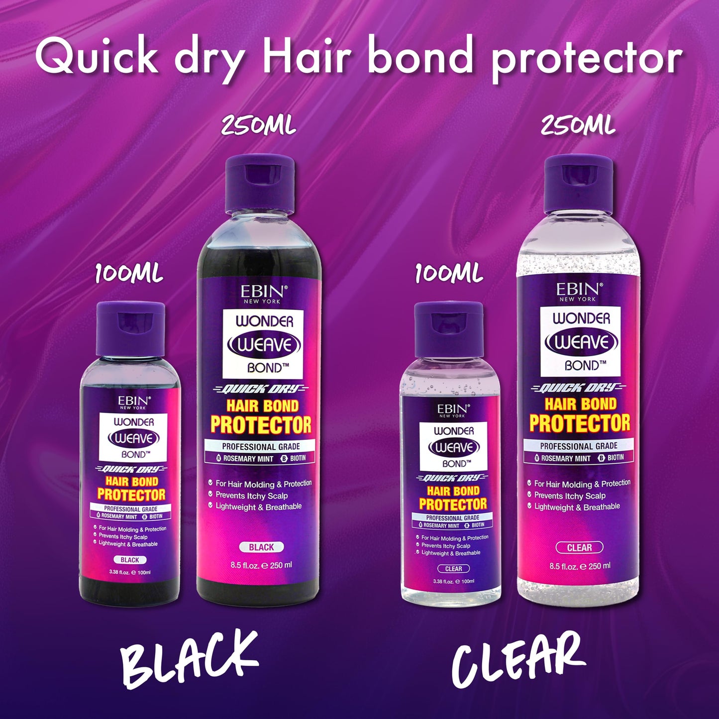EBIN NEW YORK Wonder Weave Bond Hair Protector (Clear) 8.5 Fl Oz - Quick Dry Protective Shield for Quick Weave - Lightweight, Ro