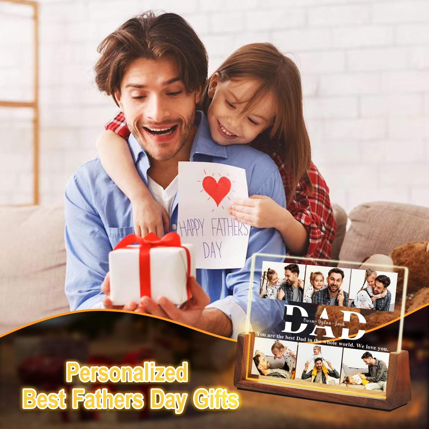 Fathers Day Personalized Gifts For Dad From Daughter Son Wife  Custom Picture Frame Acrylic Plaque Night Light With Photo Name  Customized Dad Birthday Christmas Gifts For Papa Grandpa Husband
