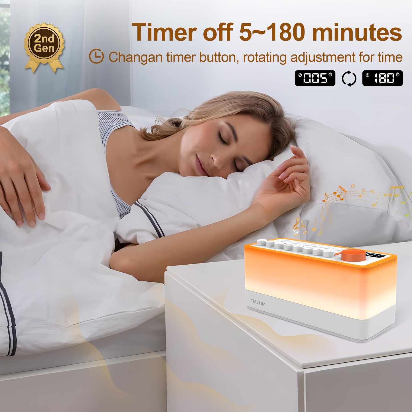 TMEHM 3-in-1 Sleep Sound Machine with 8 Mixable Nature Sounds, Portable Bluetooth Speaker & 12-Color Night Light, White Noise, Sleep Timer & Breathing Exercises for Babies, Kids, and Adults
