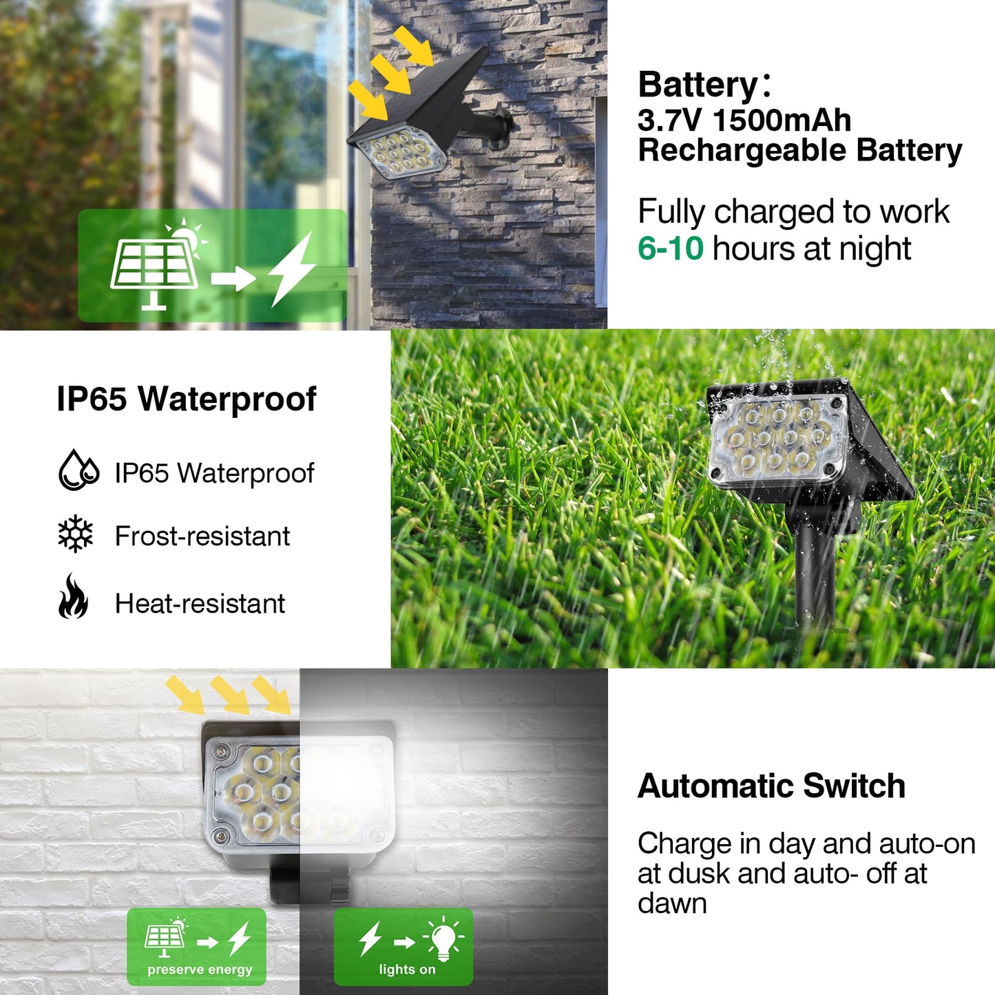 CREPOW Solar Spot Lights Outdoor, IP65 Waterproof, RGB Color Changing, 10 LEDs, 4 Pack, Model TS-G2202