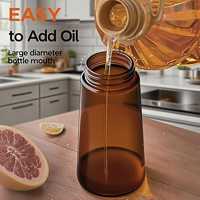Oil Sprayer for Cooking 2 in 1, Olive Oil Dispenser for Kitchen Gadgets, 16oz/470ml Premium Light-Blocking Oil Bottle, Food-Grade Spray Bottle, for Salad, Air Fryer, BBQ (Brown)
