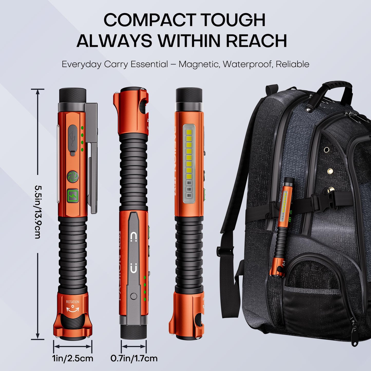 Pasiion Edc Flashlight Rechargeable 800 Lumen Small Flashlight With Magnetic Clip & Base  11 Modes Led Flashlight Glass Breaker&Bottle Opener  Usb-C Flashlight For Working Home And Emergency
