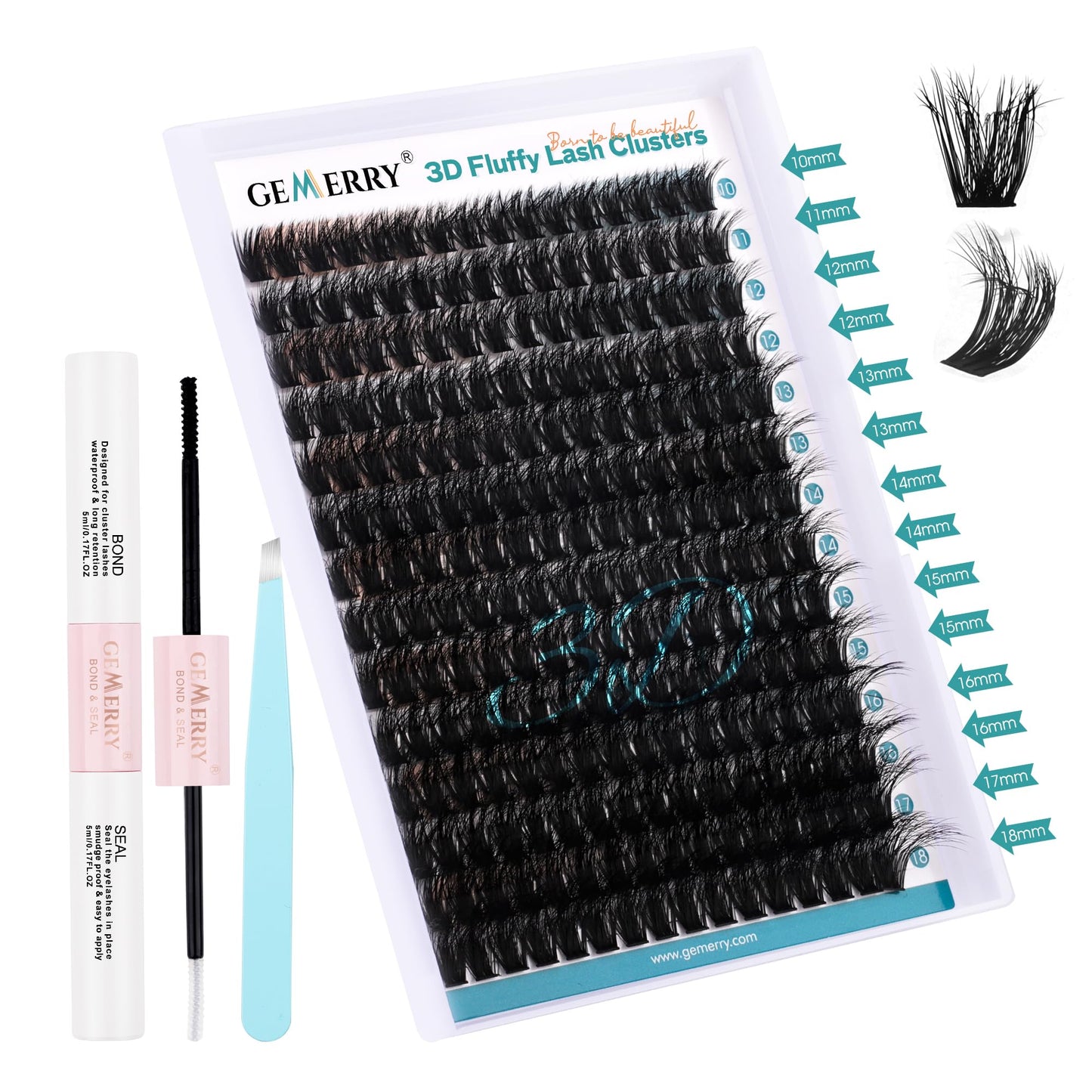 GEMERRY Lash Extension Kit Lash Clusters Kit 3D Effect DIY Lash Extension Kit with 280Pcs Fluffy Eyelash Clusters, Lash Bond and