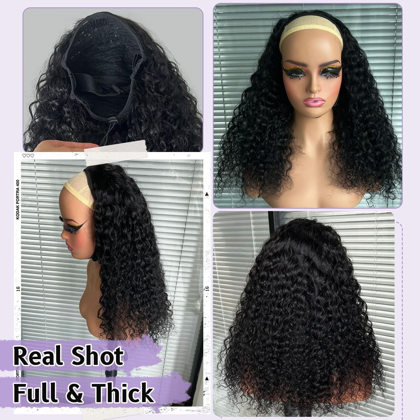 DSEKCAIN Water Wave Half Wig Human Hair 26 Inch 200 Density Half Wig Water Wave 100% Real Human Hair With Drawstring 3 In 1 Seam
