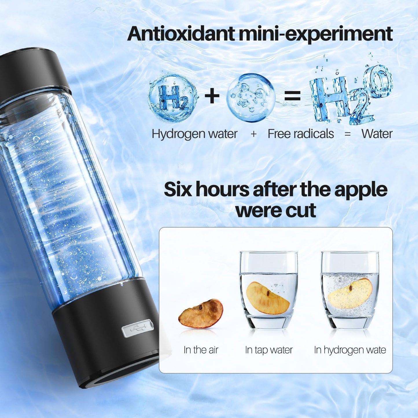 MOVOCA Hydrogen Water Bottle, 3Min 2200PPB Rapid Hydrogen Water Generator -SPE PEM Tech, 14OZ Portable Hydro Water Machine, Health Care Gifts for Husband, Wife, Family, Friends, Travel