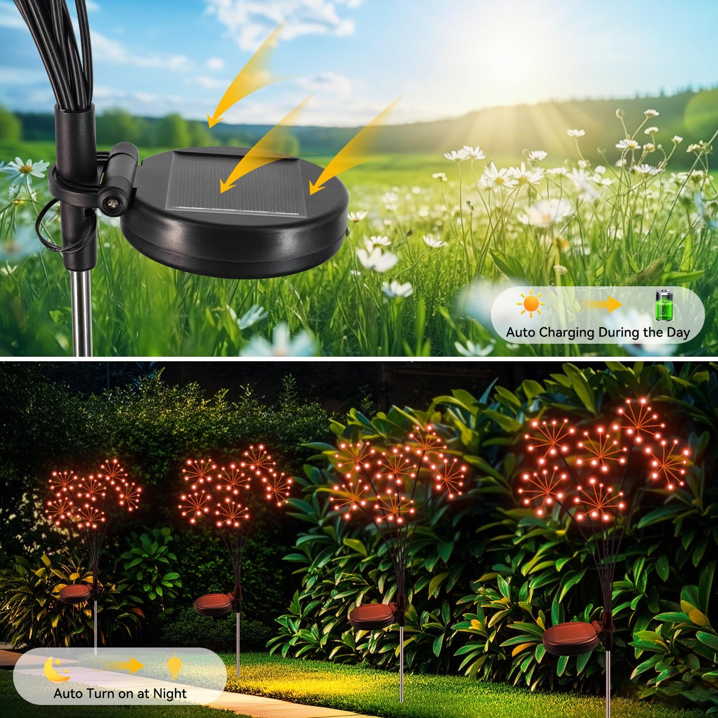 Solar Garden Lights 2 Pack Waterproof Swaying Starburst Light Solar Outdoor Lights For Yard Patio Walkway Pathway Party Wedding Decoration  Unique Gifts For Women  Orange
