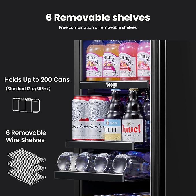 Yeego Beverage-Refrigerator,15 Inch Beverage Cooler 2PCS Small Wine Fridge Built-in or Freestanding with Auto Defrost, Mini Fridge with Glass Door for Bottles and Cans Beer/Soda/Water/Wine